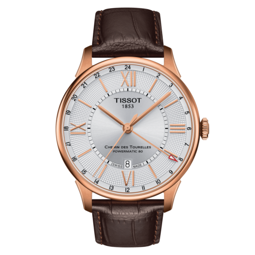 Tissot Chemin Des Tourelles Powermatic 80 GMT 42 Rose Gold PVD / Silver / Strap